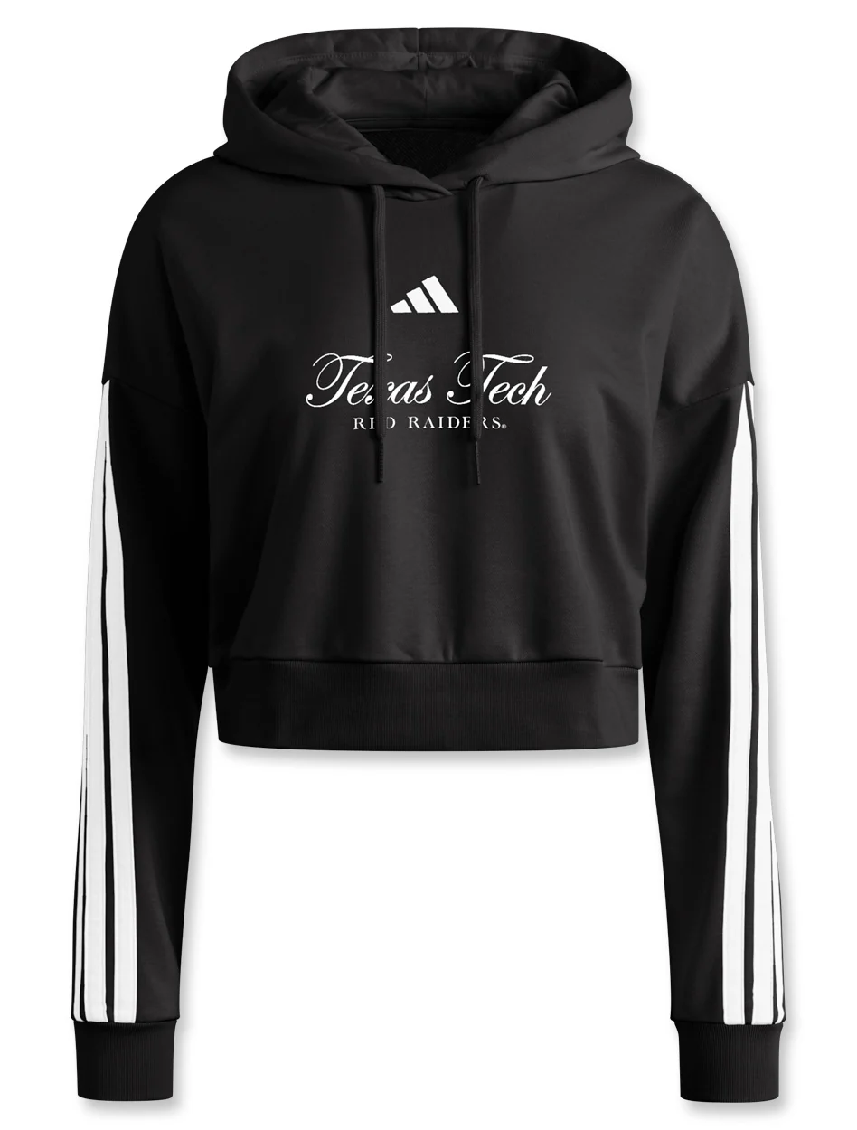 Adidas Texas Tech Women's Sideline 2025 3 Stripe Crop Hood Sweatshirt