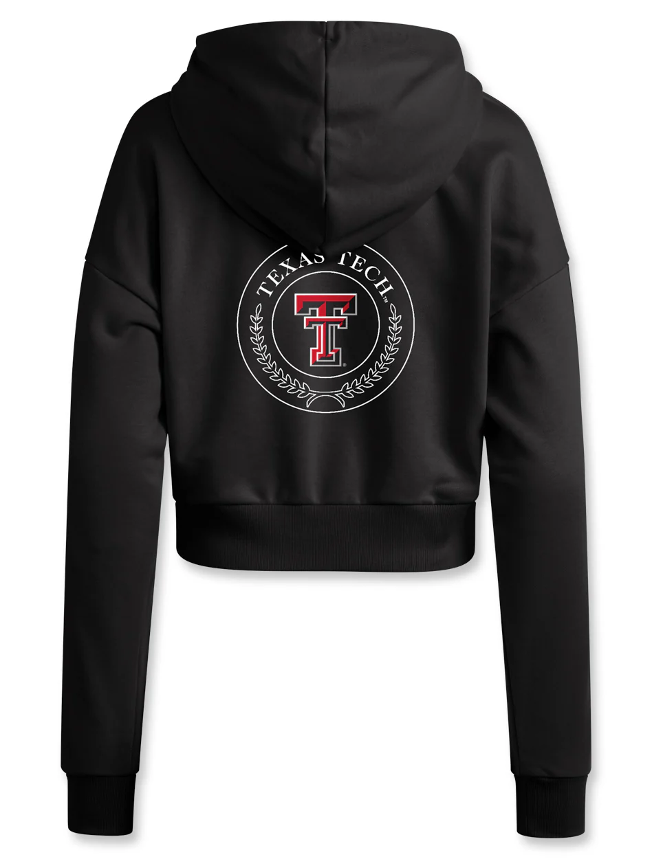 Adidas Texas Tech Women's Sideline 2025 3 Stripe Crop Hood Sweatshirt - Image 2