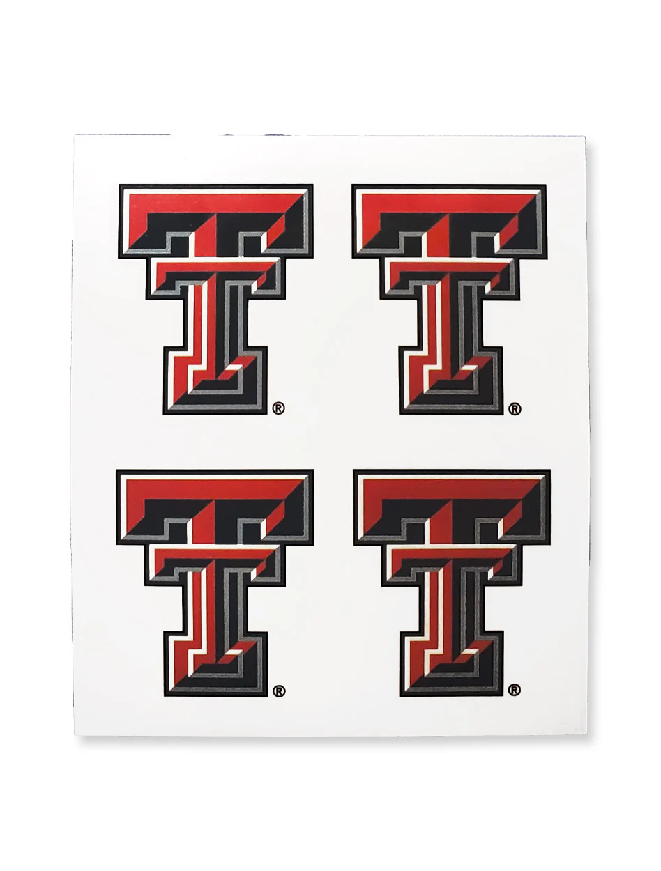 Four Pack of Double T Face Tattoos - Texas Tech