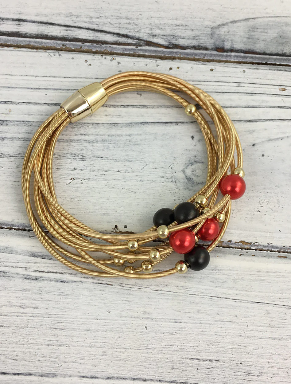 Guitar String Multi-Stand Team Colo Beads Bracelet with Magnetic Closure