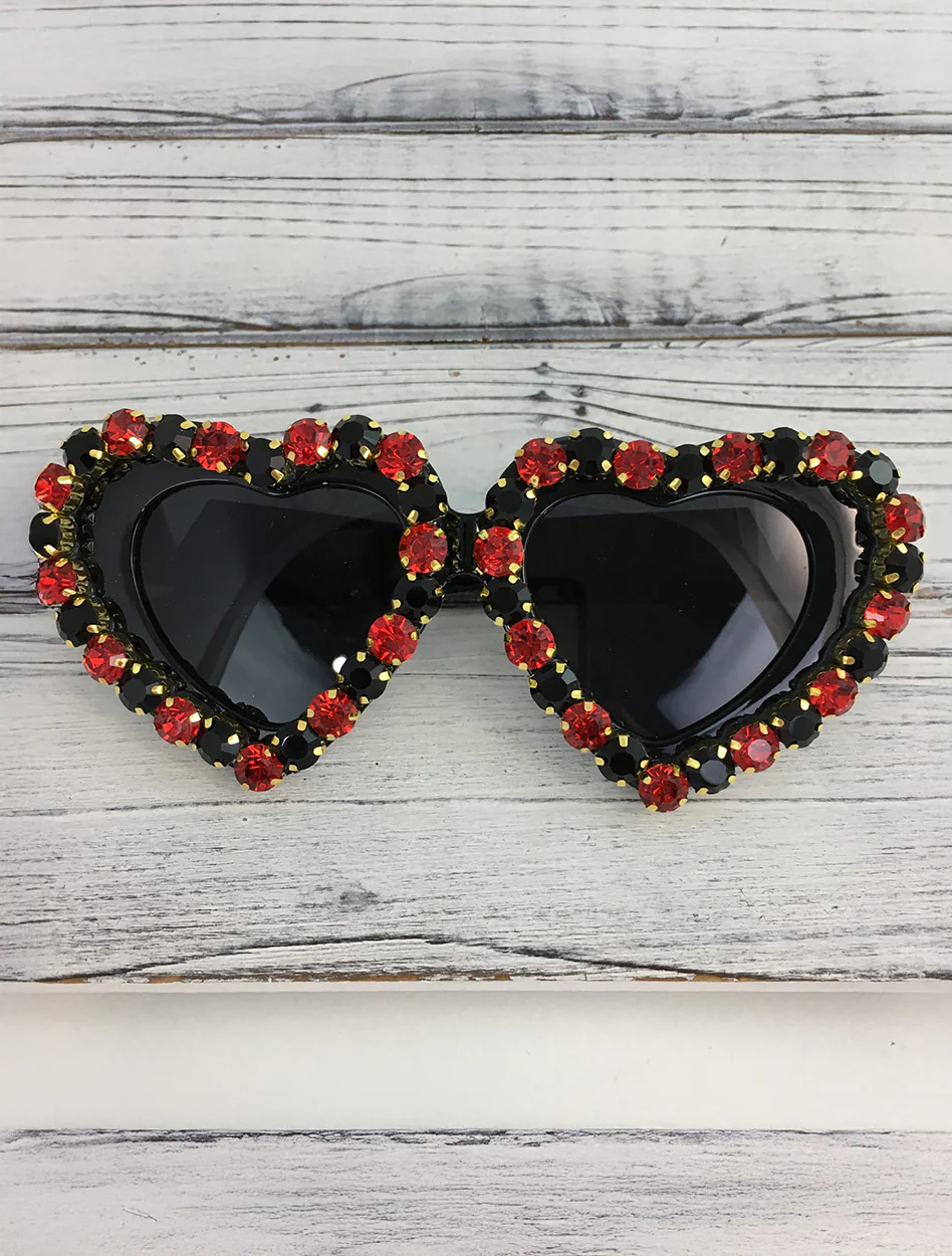 Heart Shaped Rhinestone Team Color Sunglasses