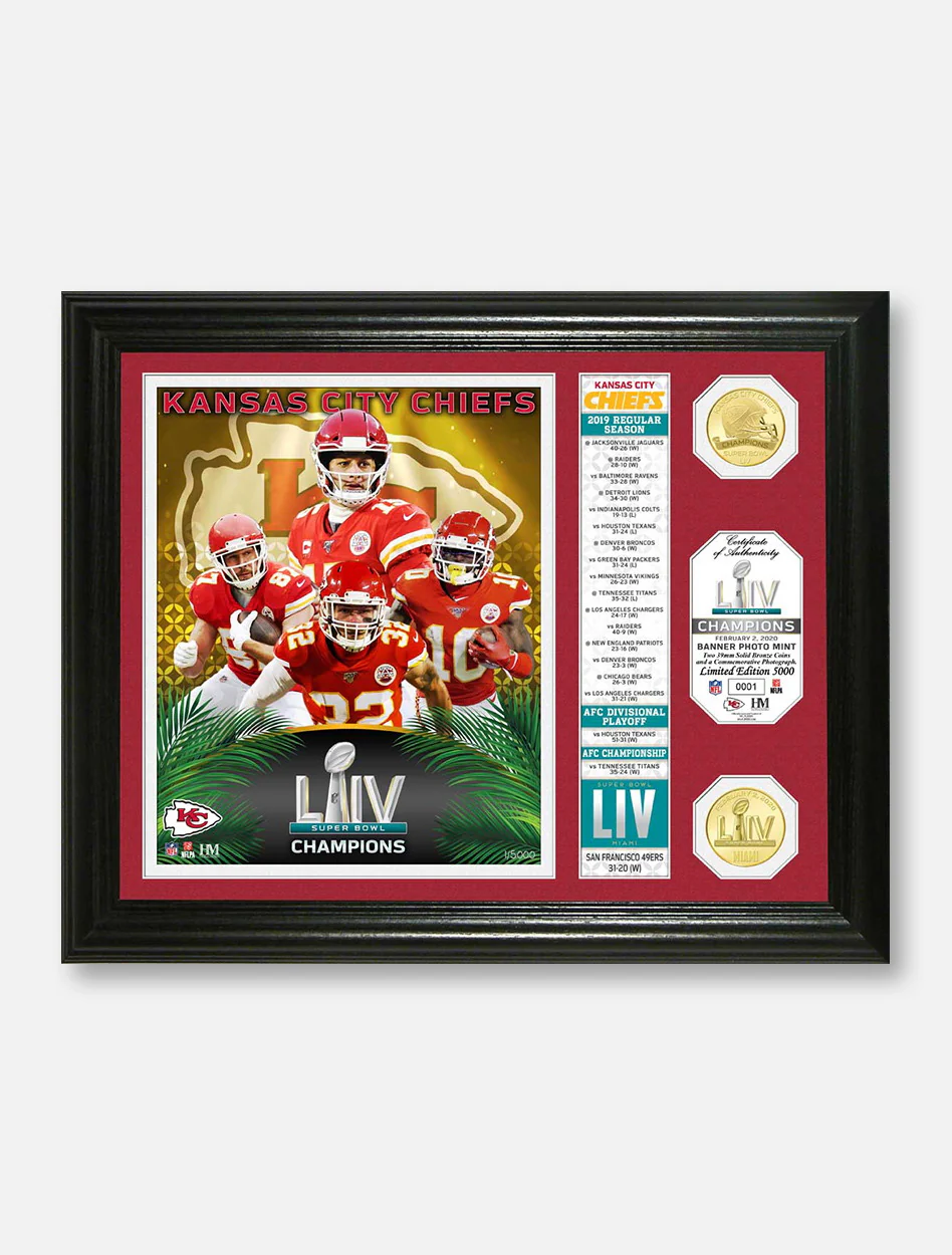 Highland Mint Texas Tech Red Raiders Kansas City Chiefs Super Bowl LIV Campions 2 Coin "Banner" Photo Mint Frame
