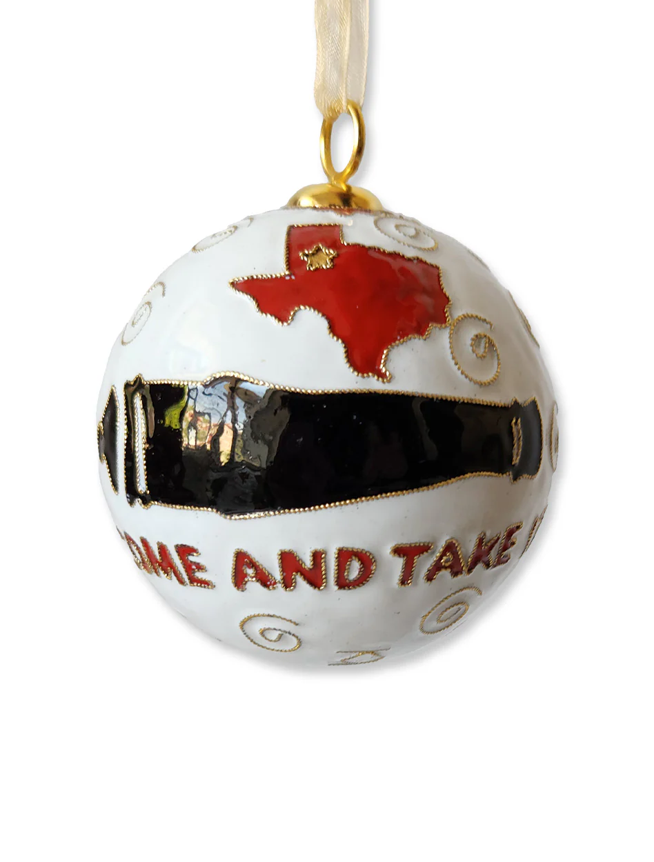 Kitty Keller Texas Tech "Come and Take It" Cloissone Ornament