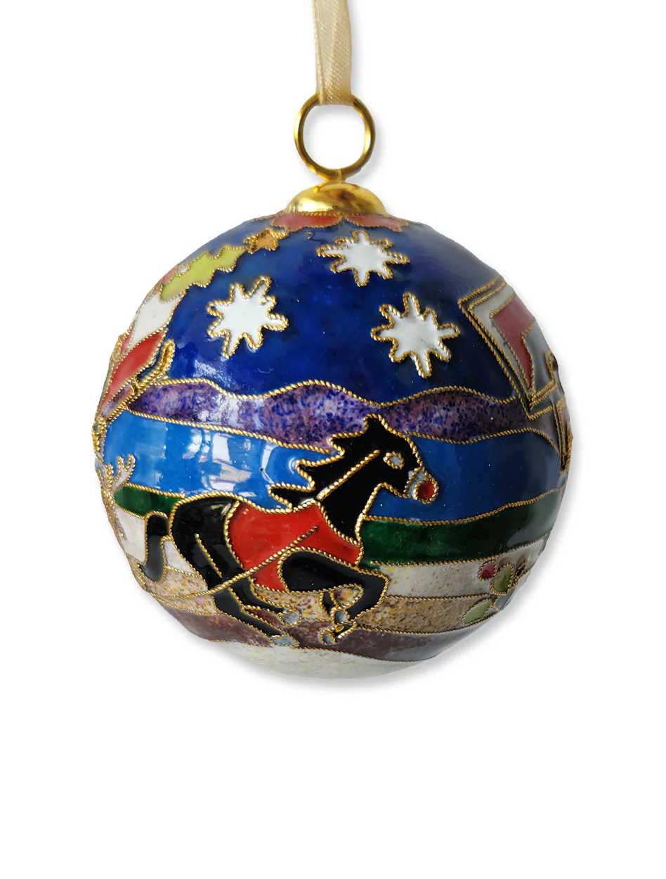 Kitty Keller Texas Tech Double T "Santa Pulled by Red Nose Horse" Handcrafted Cloisonne Ornament - Image 2