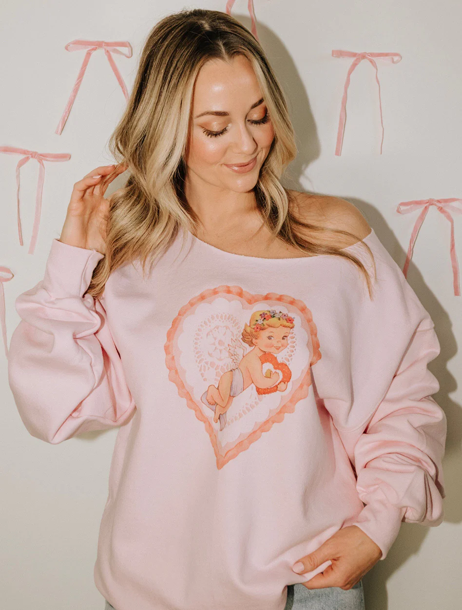 Livy Lu "Cupid Heart" Pink Thrifted Sweatshirt