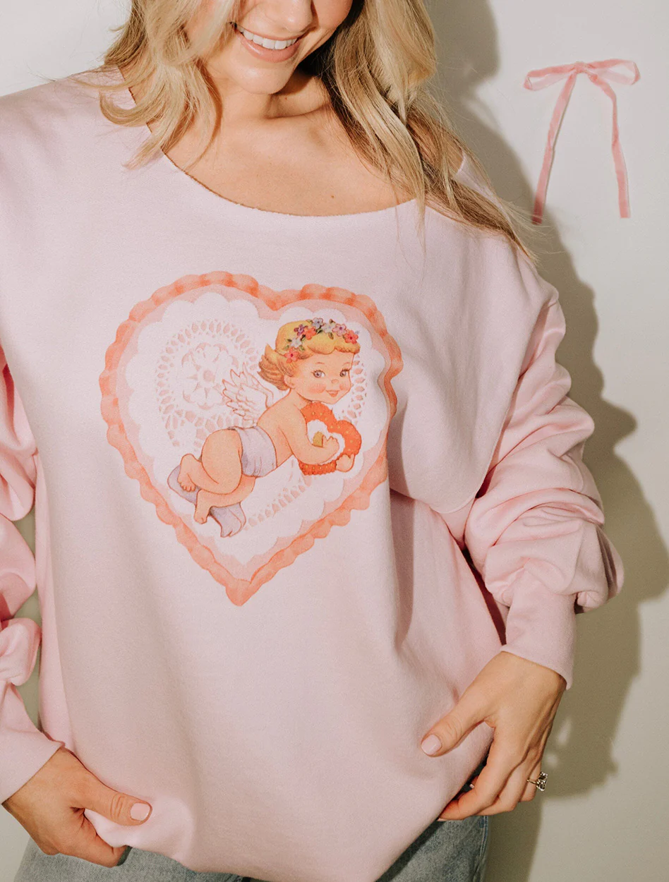 Livy Lu "Cupid Heart" Pink Thrifted Sweatshirt - Image 2