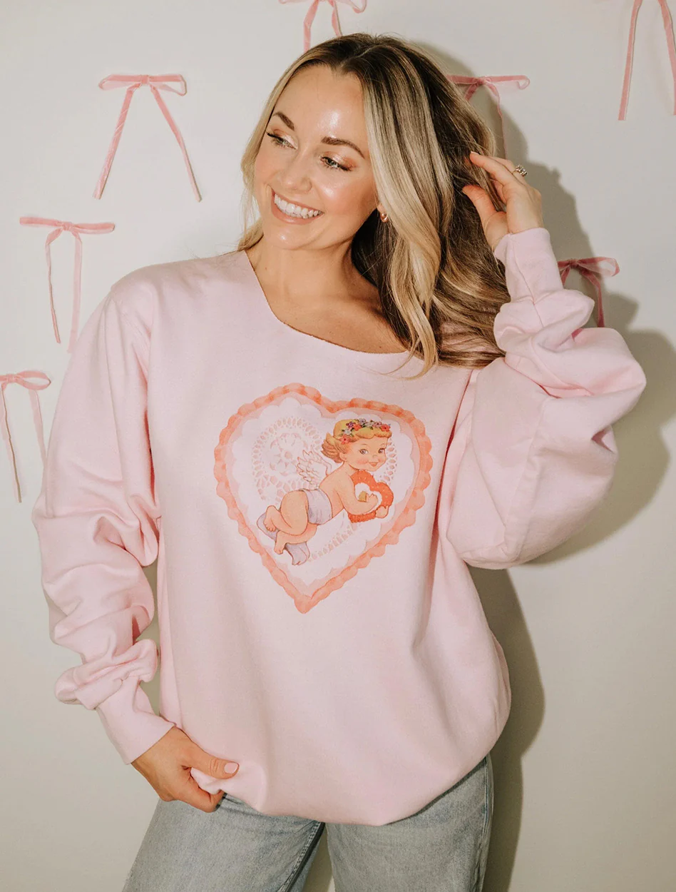 Livy Lu "Cupid Heart" Pink Thrifted Sweatshirt - Image 4