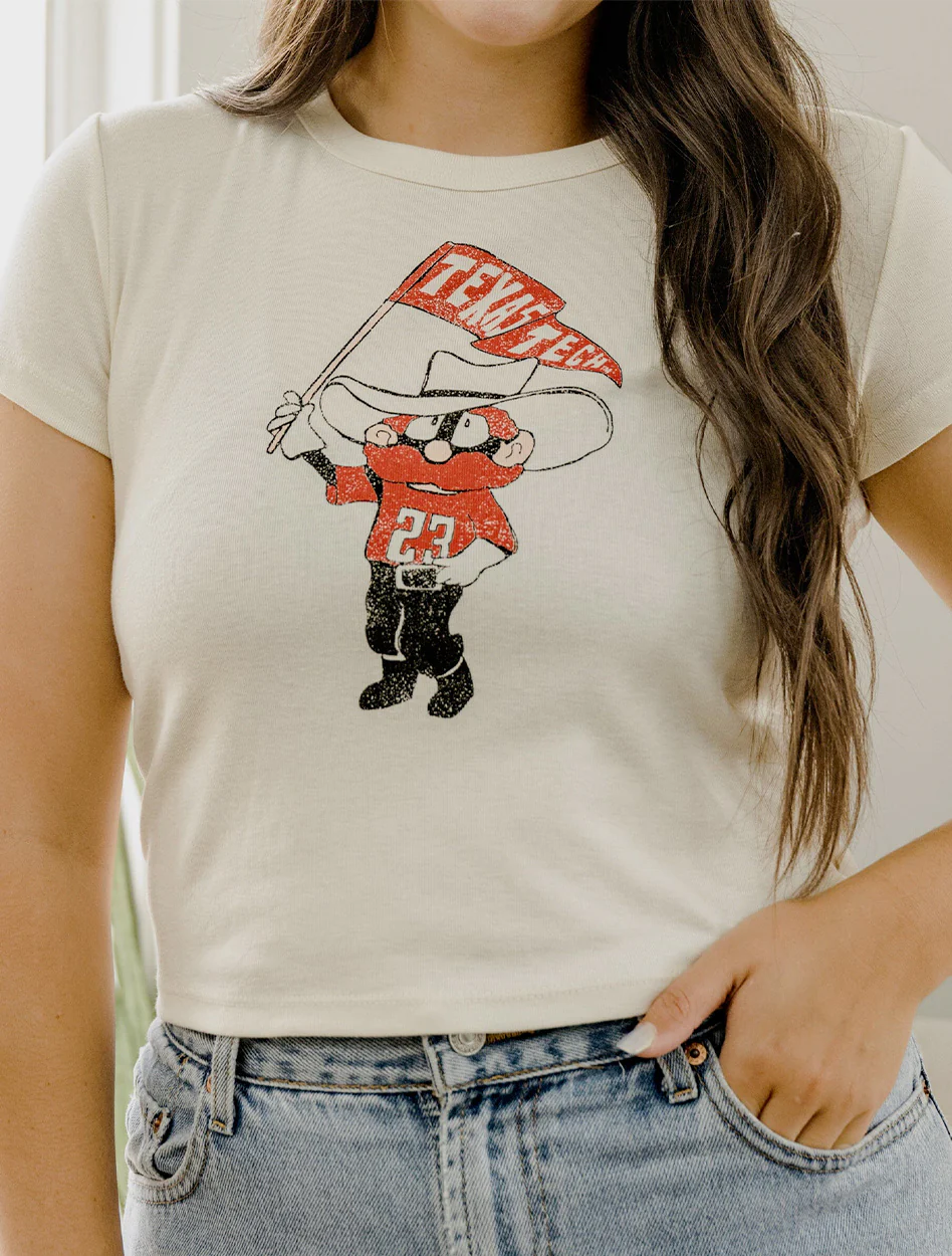 Livy Lu Texas Tech "Mascot Flag" Off White Micro Cropped Tee - Image 2