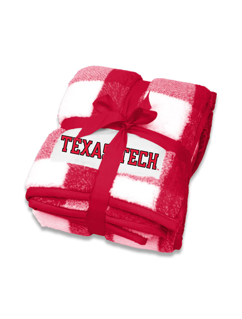Logo Brands Texas Tech "Frosty Fleece" Buffalo Checkered Sherpa Blanket