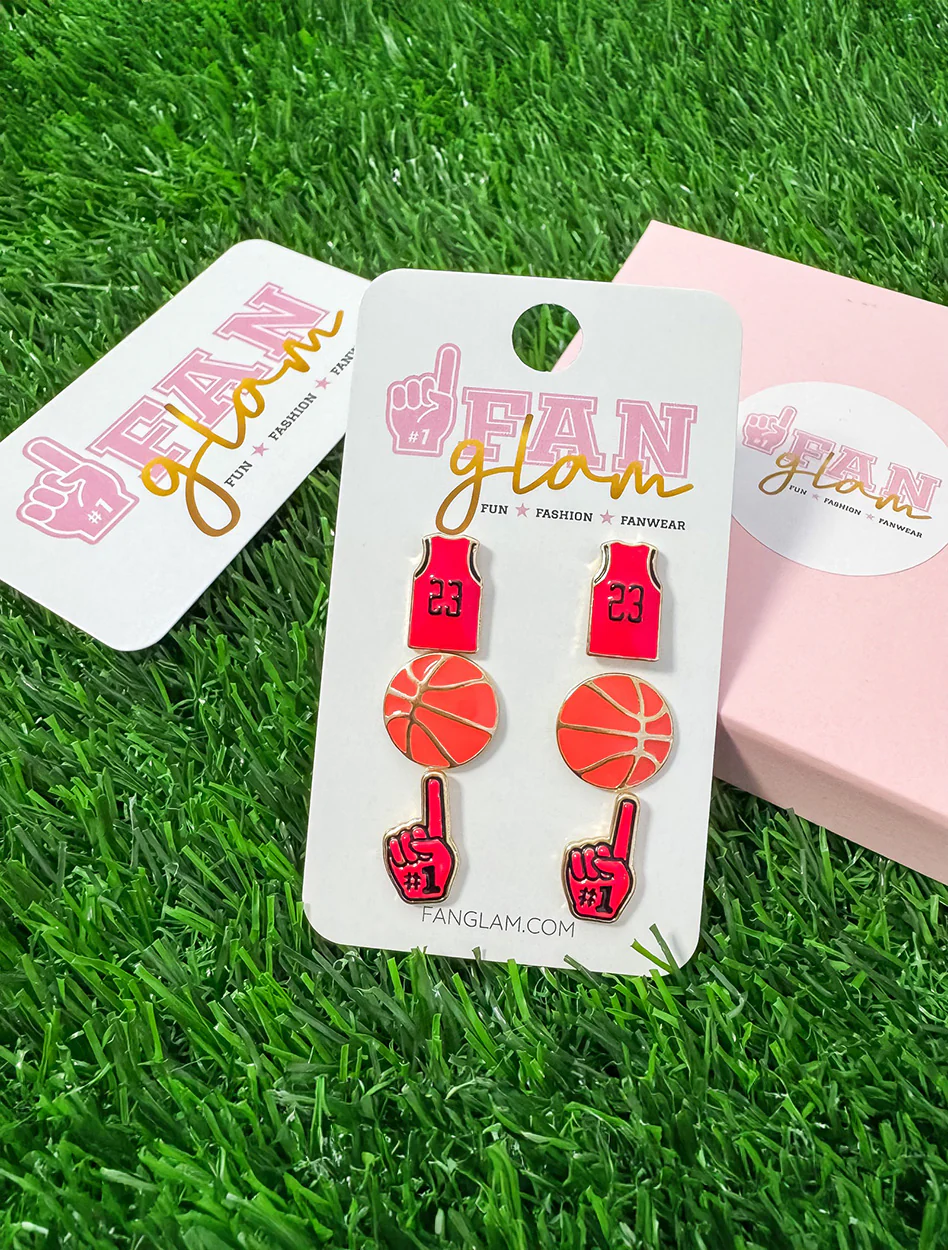 Mini Enamel Basketball 3 Pack of Stud Earrings