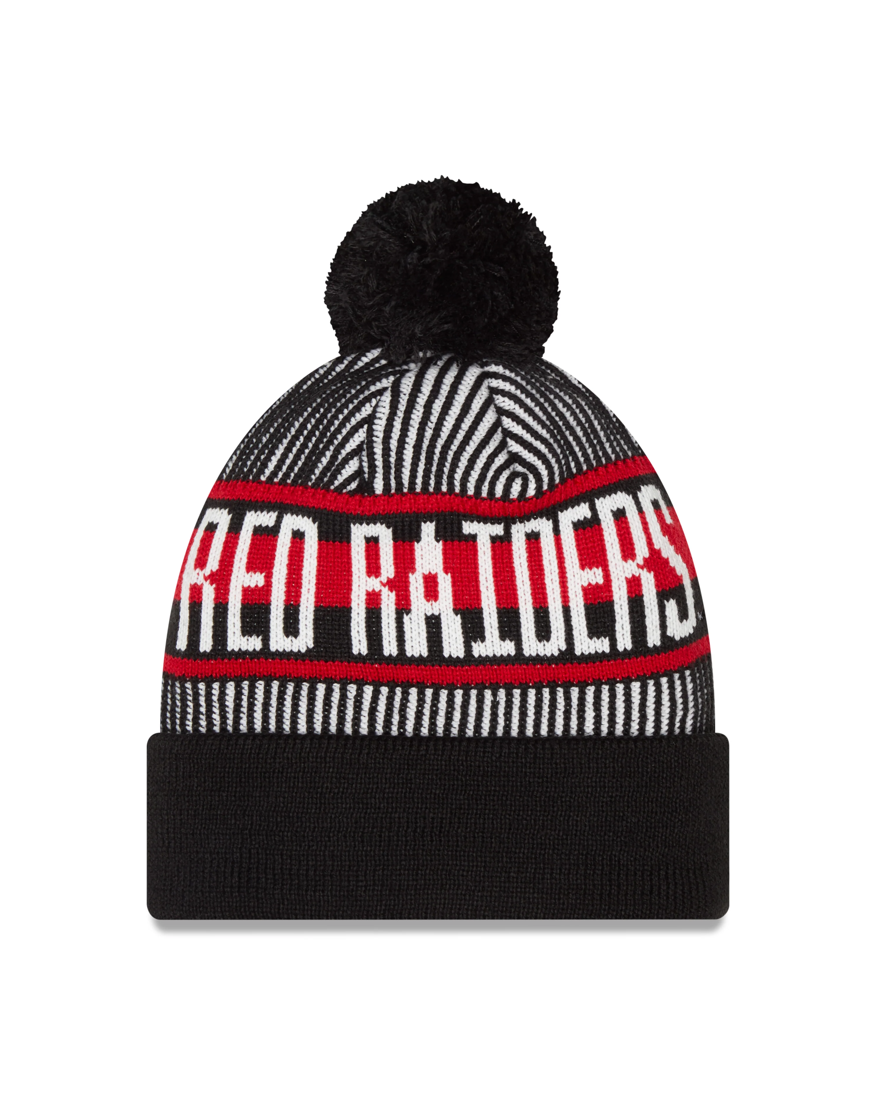New Era Double T Red Raiders "Knit Stripe" Cuffed Beanie w/ Pom - Image 2