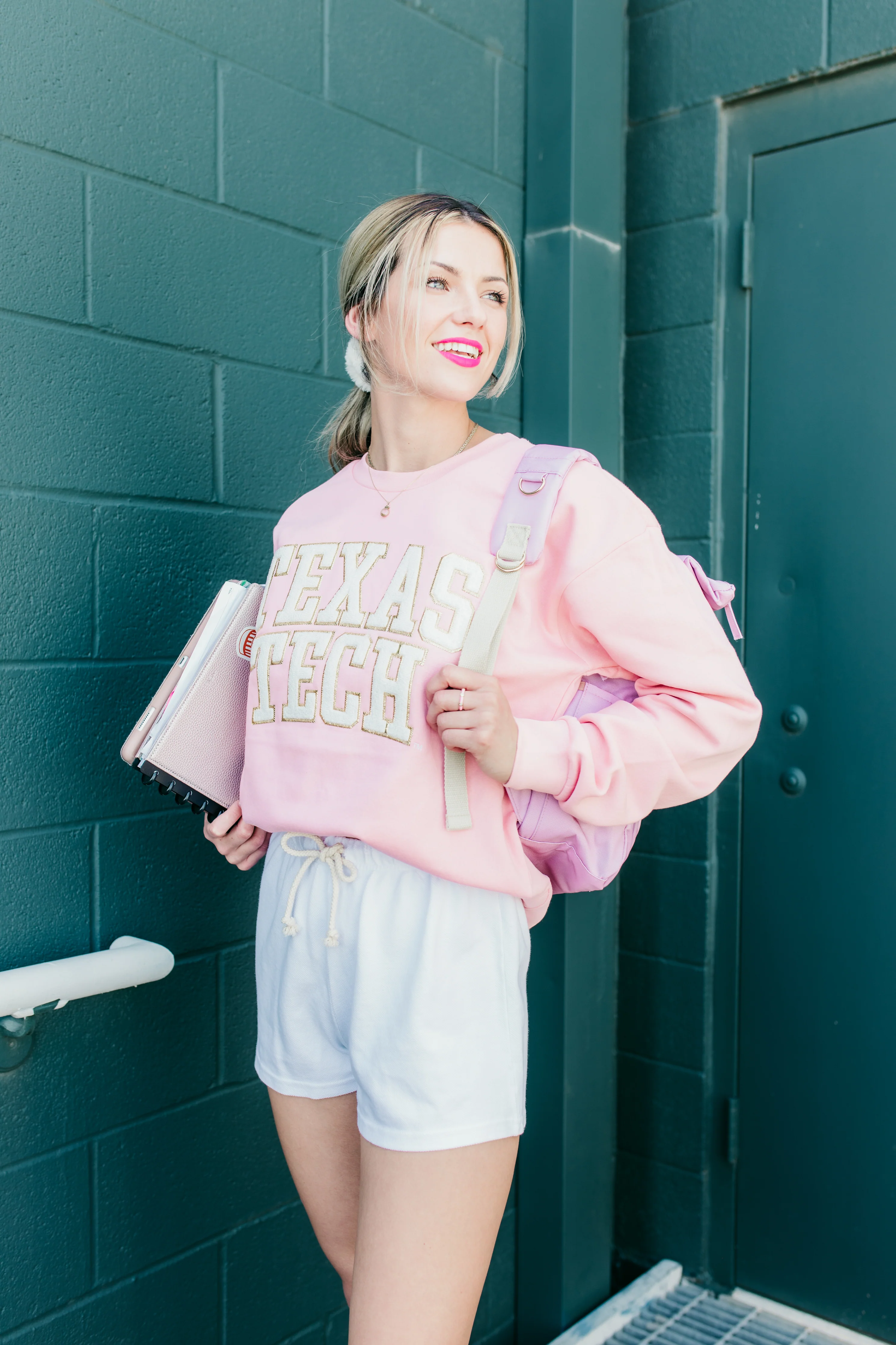 Press Box "Simply Chenille" Pink and White  Crew Neck Fleece - Image 3