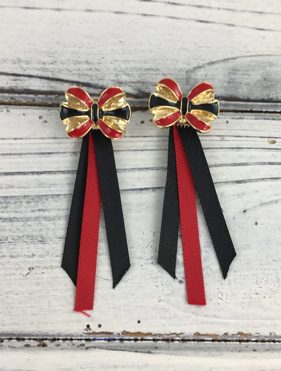Team Color Enamel Bow Earrings with Ribbons