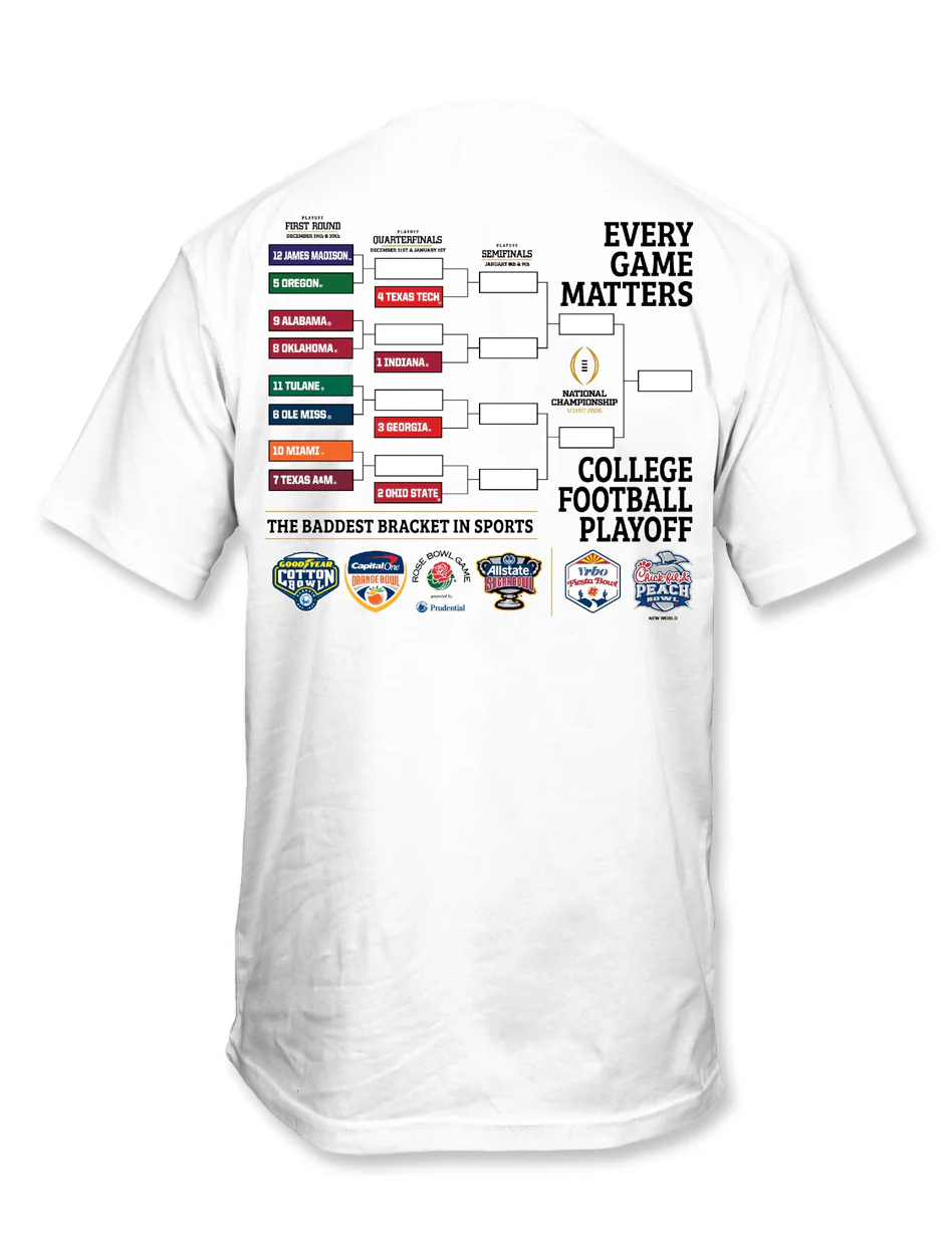 Texas Tech 2025 CFP - T-Shirt- Brackets - WHITE