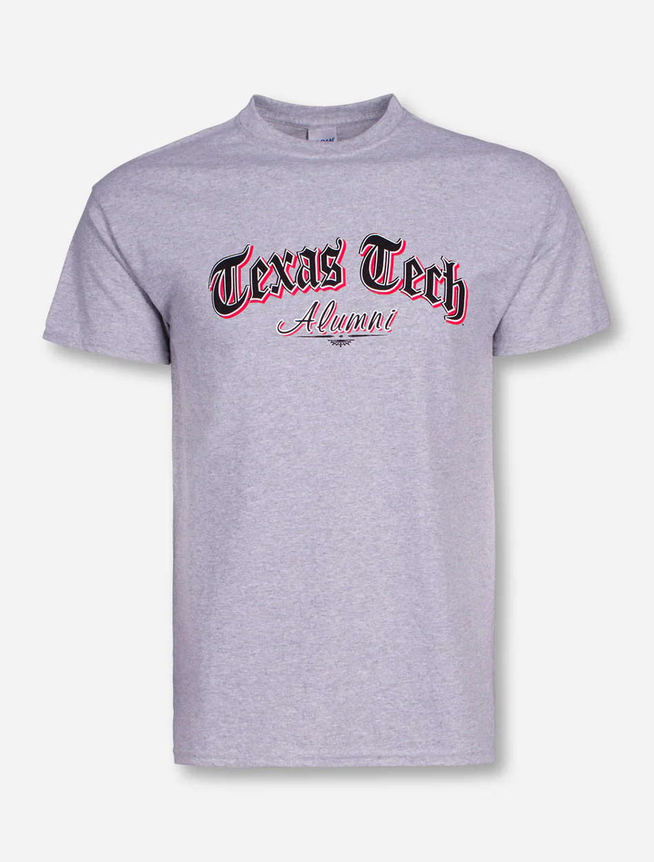 Texas Tech Alumni Newspaper Font on Heather Grey T-Shirt
