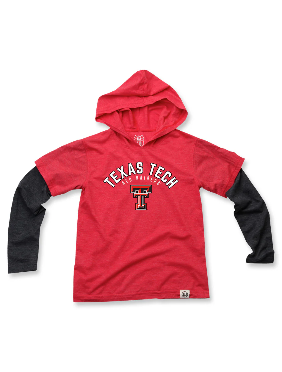 **Texas Tech Wes & Willy "Arch over Double T" TODDLER Tri-Blend Hooded Long Sleeve Tee
