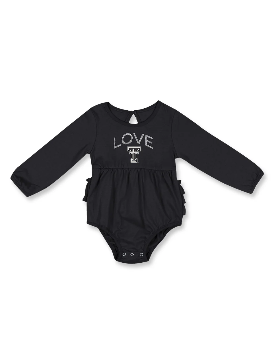 Texas Tech Arena "Katinka" Infant Glitter Printed Ruffled Onesie