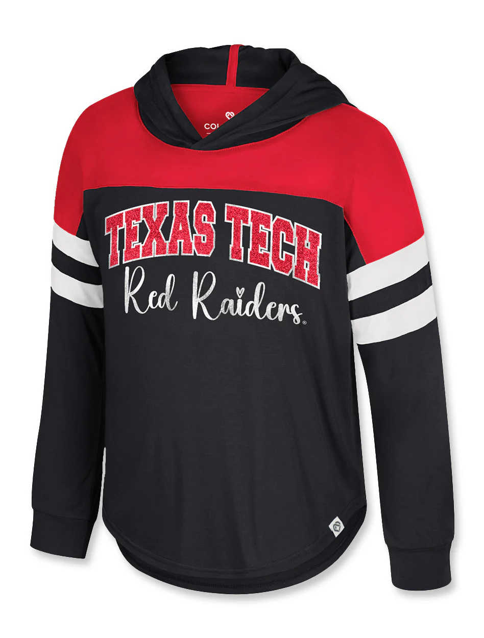 **Texas Tech Arena "Reflection" Youth Girls Glitter Print Long Sleeve Hooded Top