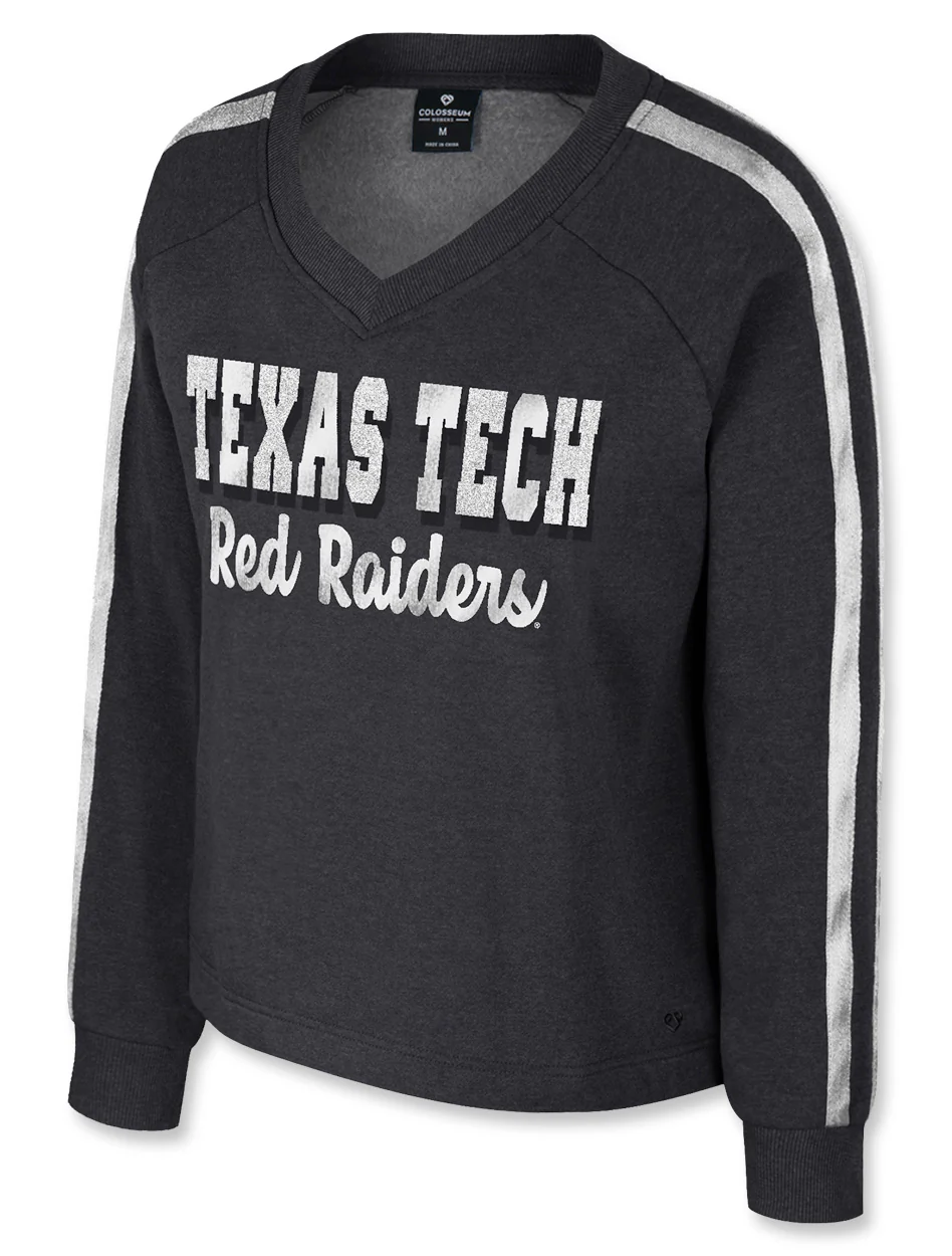 **Texas Tech Arena "Treasure" V-Neck Glitter Foil Fleece Long Sleeve Top