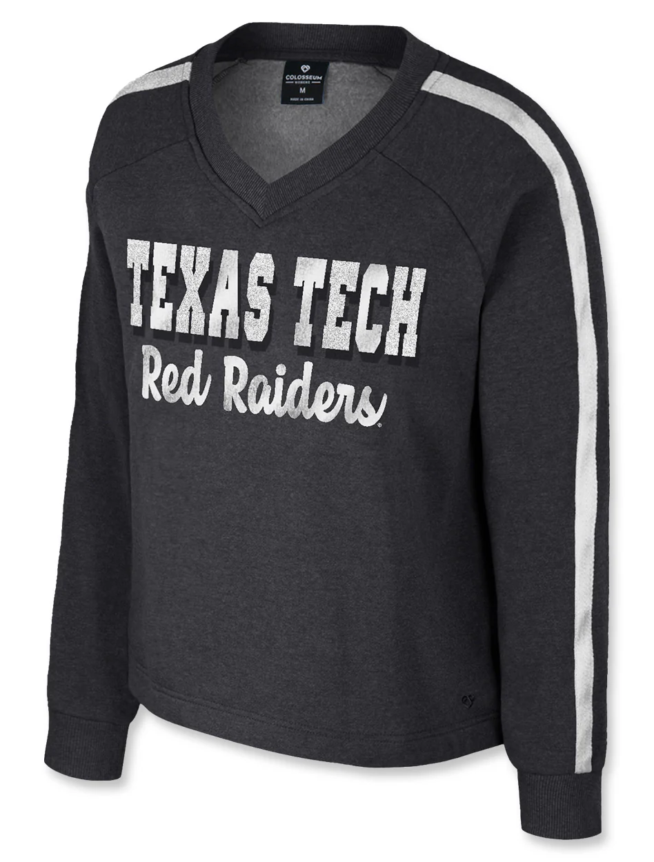 **Texas Tech Arena "Treasure" Youth V-Neck Glitter Foil Fleece Long Sleeve Top