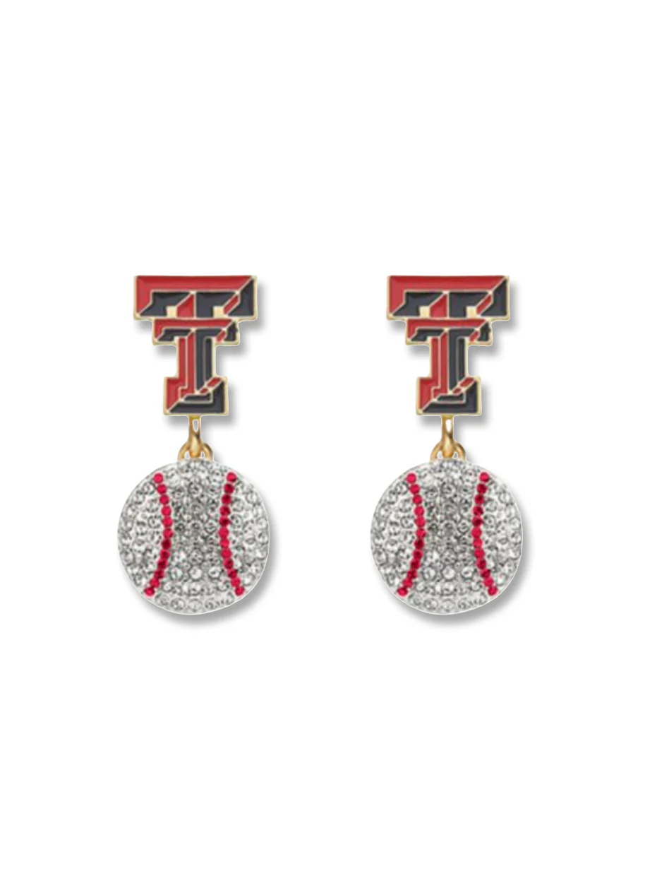 Texas Tech "Azreal" Baseball Rhinestone Dangle Earrings