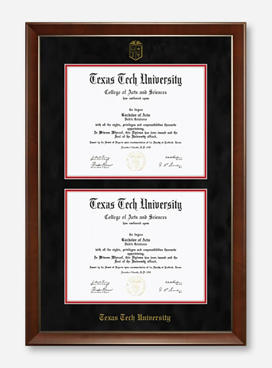 Texas Tech Black Suede Double Mat Diploma Frame T16