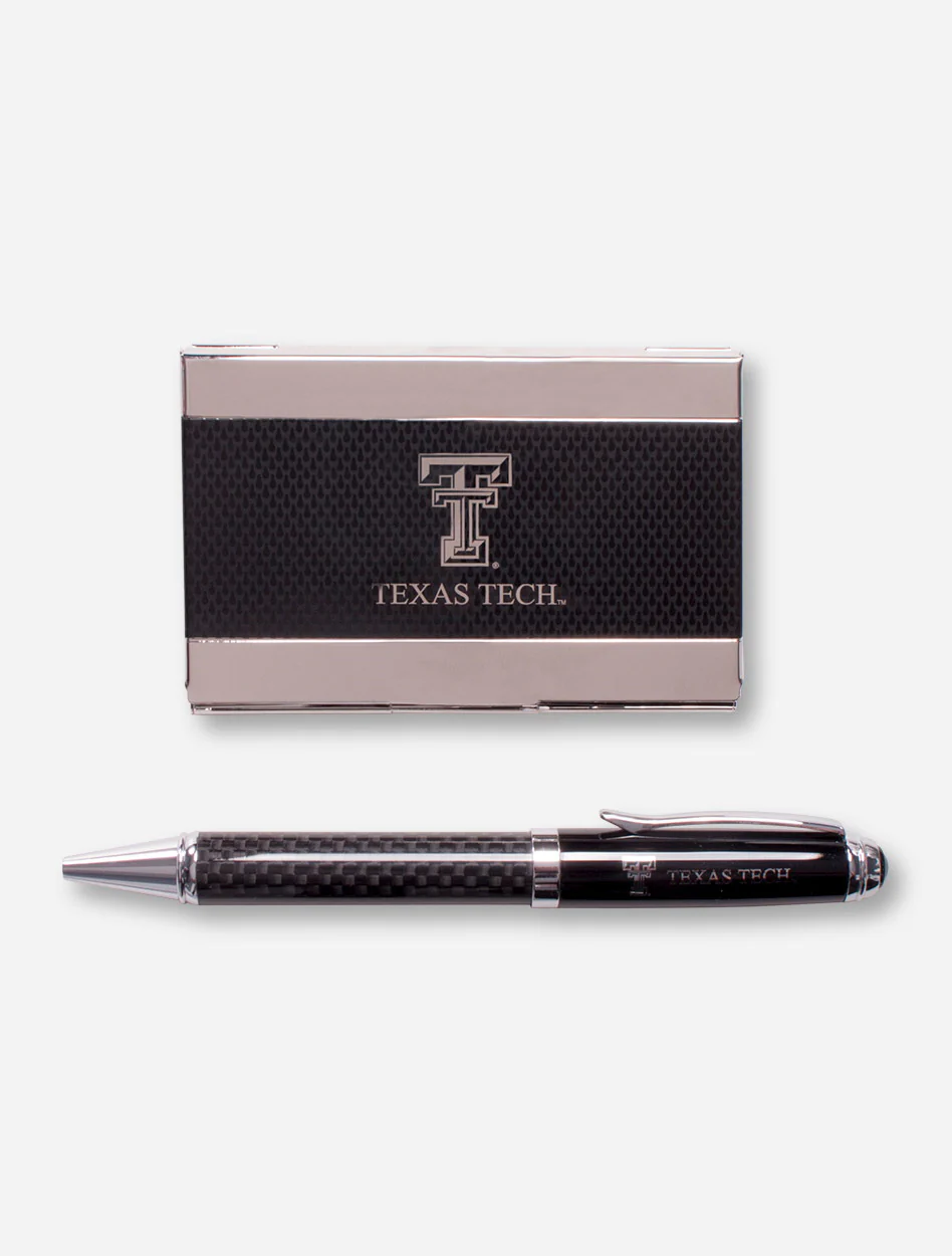 Texas Tech Carbon Fiber Business Card Case and Pen Set - Image 2