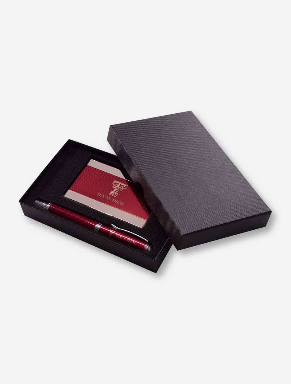 Texas Tech Carbon Fiber Business Card Case and Pen Set - Image 3