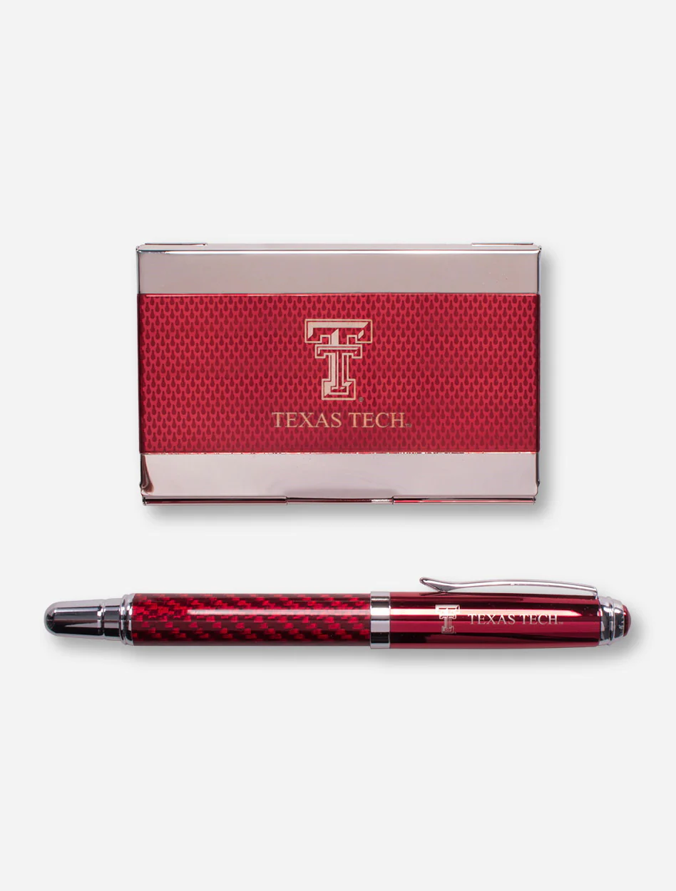 Texas Tech Carbon Fiber Business Card Case and Pen Set - Image 4