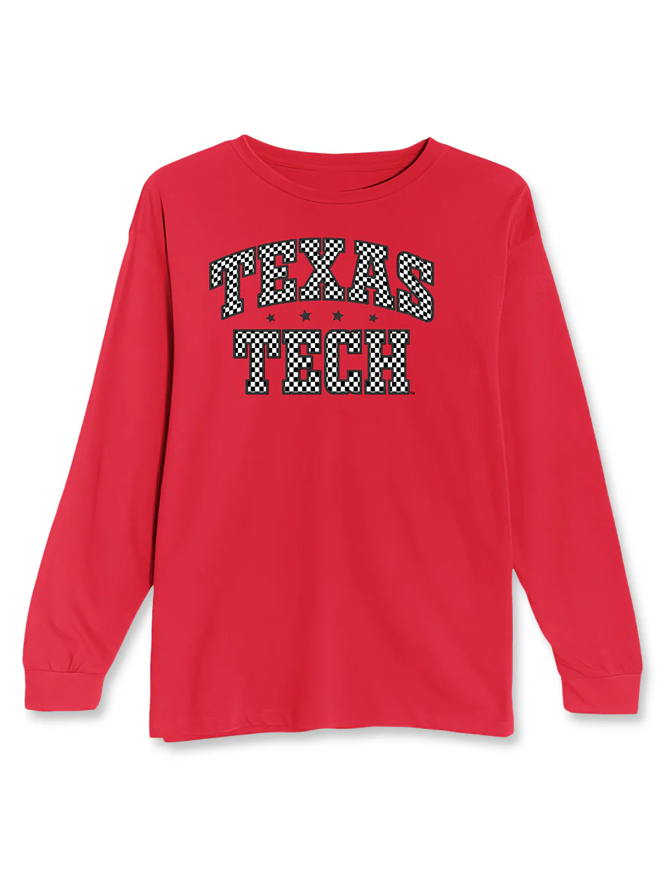 Texas Tech "Checked Out" Team Color Glitter Long Sleeve T-Shirt - Image 2