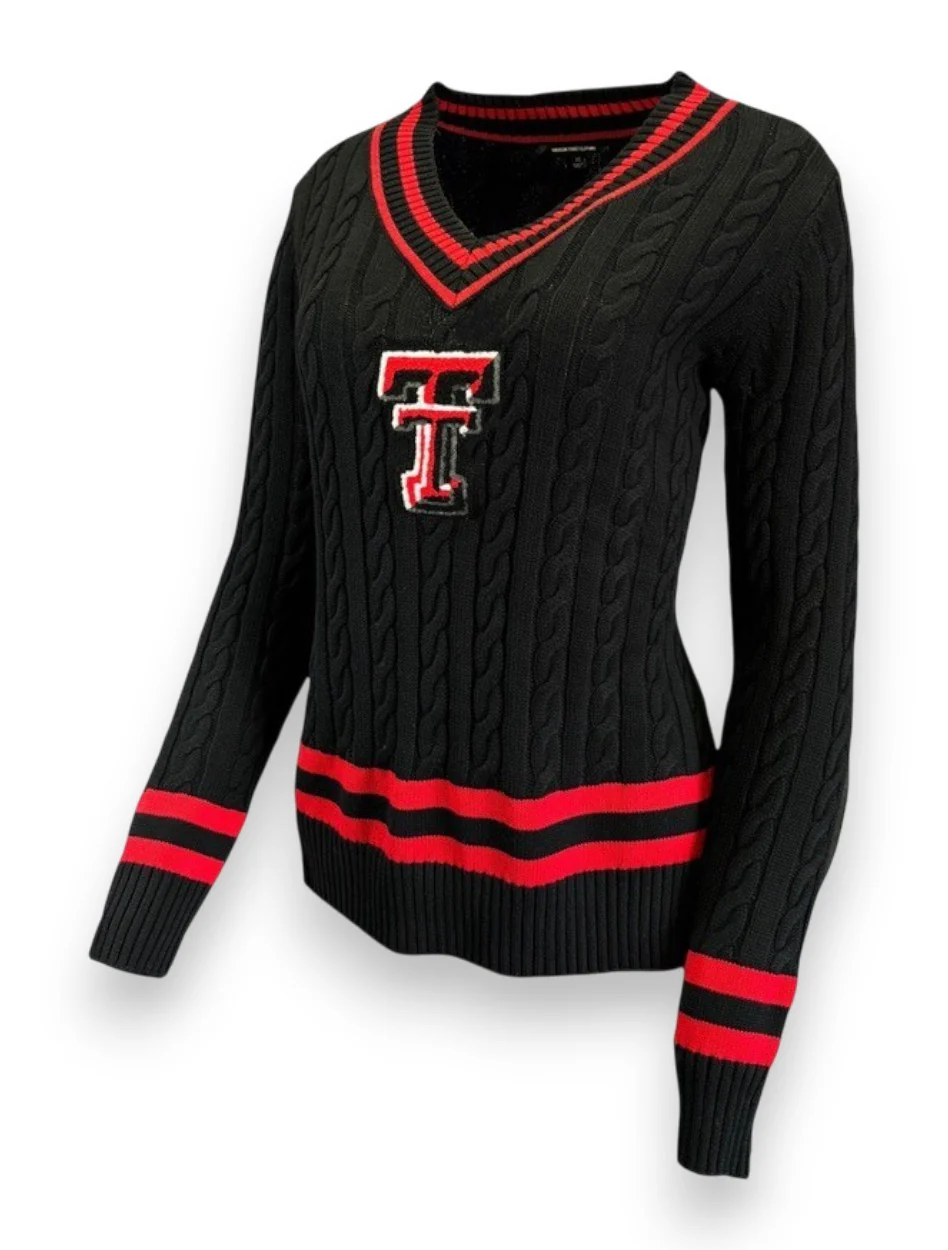 Texas Tech Chenille Double  T "Cypress" V-Neck Sweater