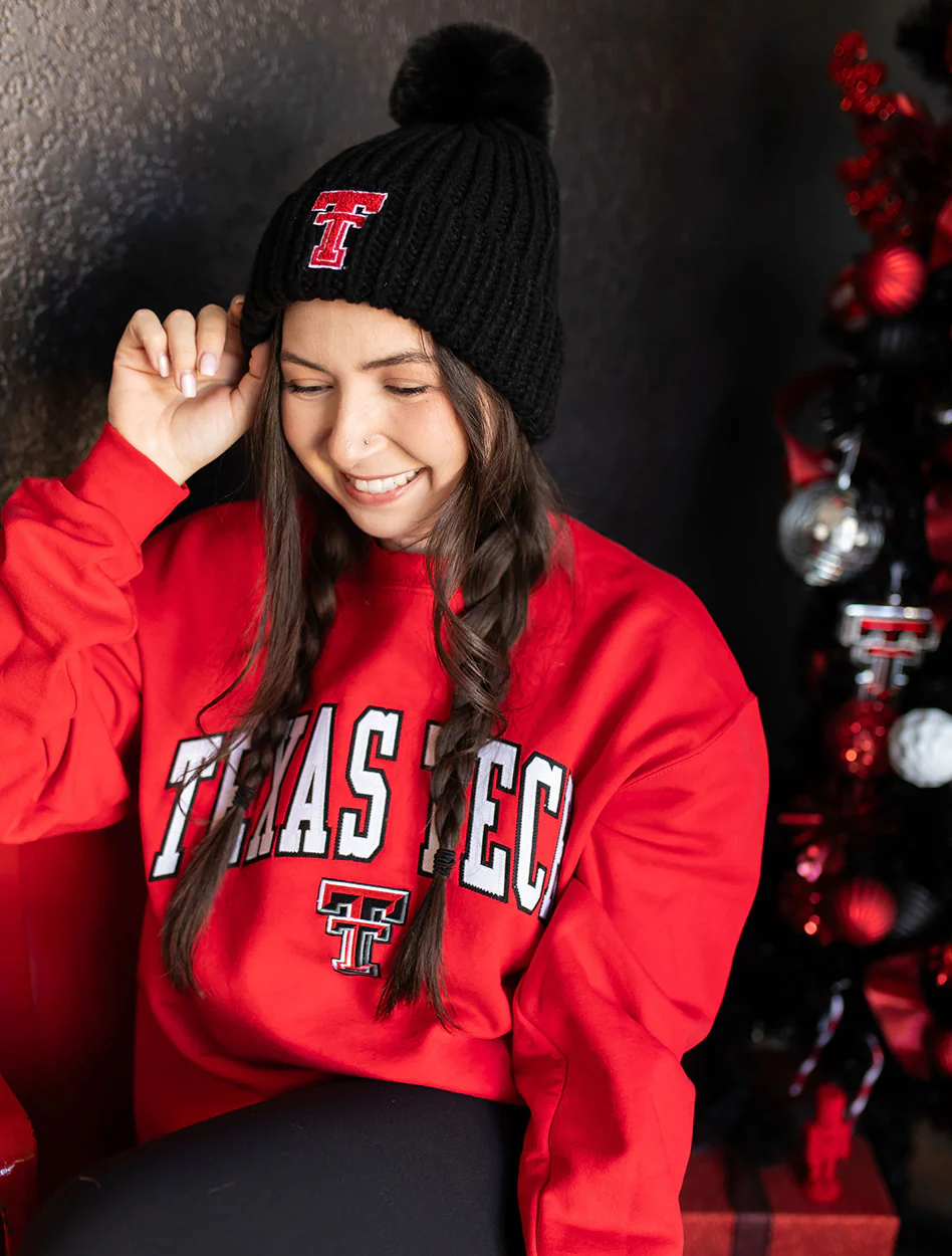Texas Tech "Chenille Throwback" Cable Knit Fur Pom Beanie