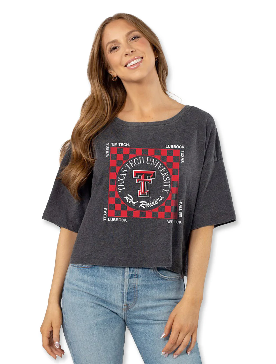 **Texas Tech "Chess Club" Sunshine Oversized Crop Tee