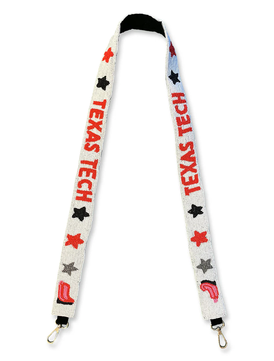 Texas Tech Dark Horse "Boots & Stars" White Beaded Purse Strap