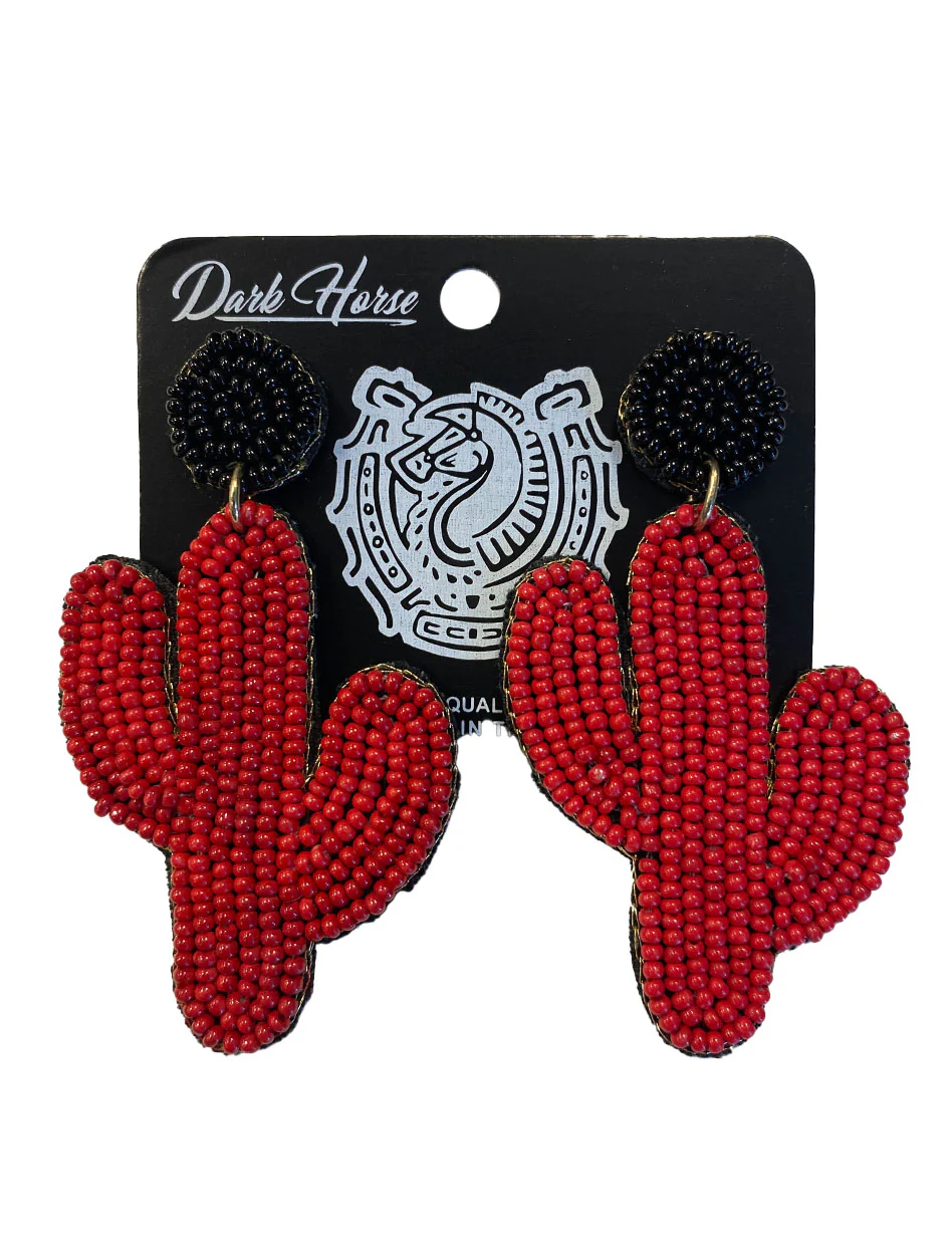 Texas Tech Dark Horse "Cactus" Red Beaded Earrings - Image 2