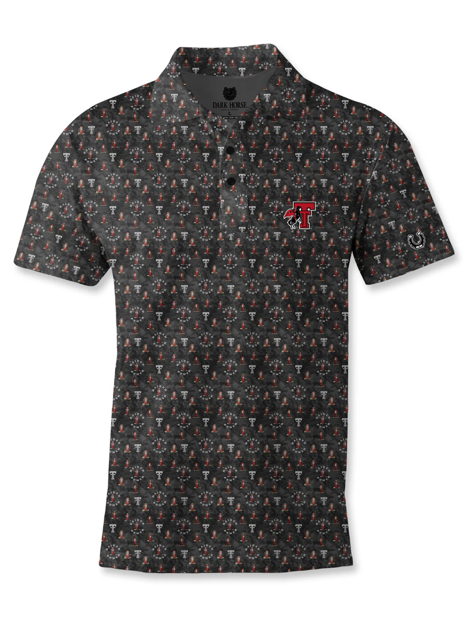 Texas Tech Dark Horse Raider Power "Retro Pump" Premium Black Polo