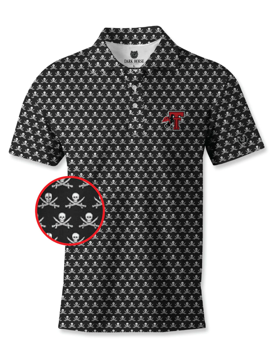 Texas Tech Dark Horse Leach Era "Repeat Crossbones" Premium Black Polo