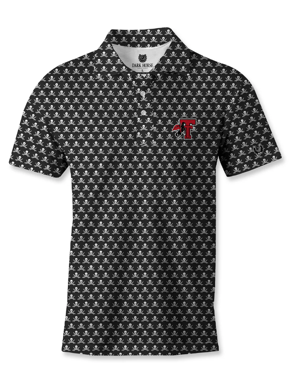 Texas Tech Dark Horse Leach Era "Repeat Crossbones" Premium Black Polo - Image 2