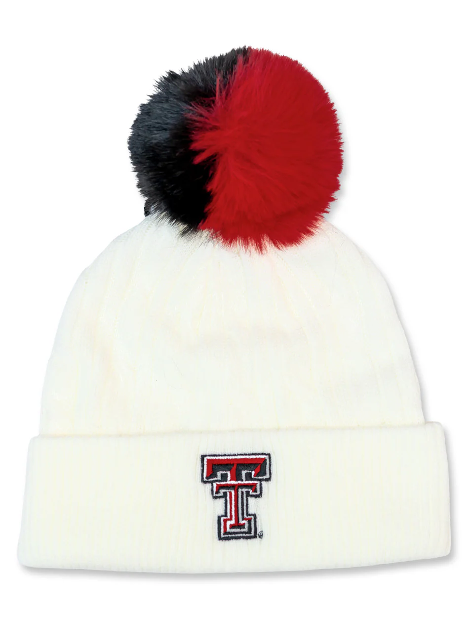 Texas Tech Dark Horse "Snuggle" Large Pom White Beanie