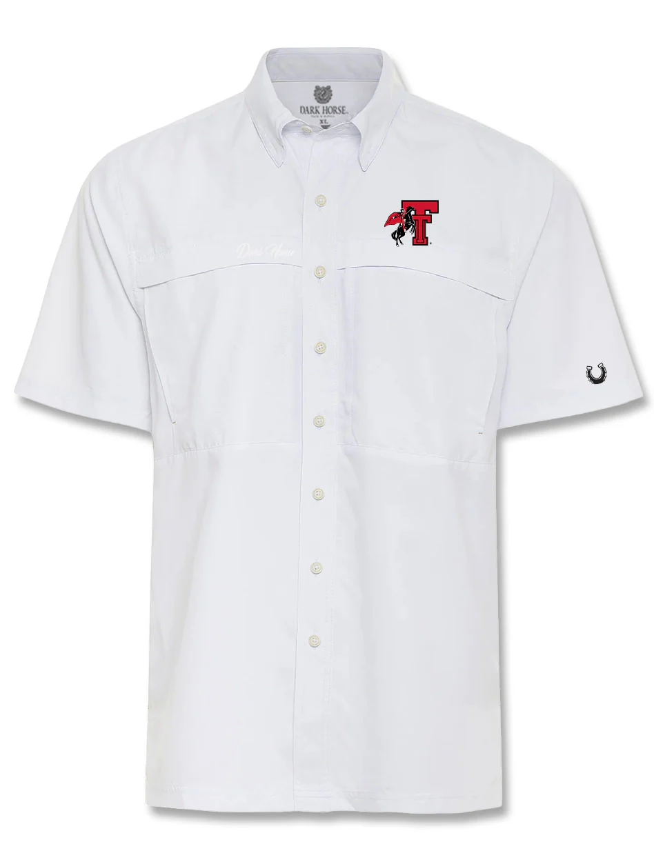 Texas Tech Dark Horse "TB Rearing Rider" Performance White Fishing Shirt
