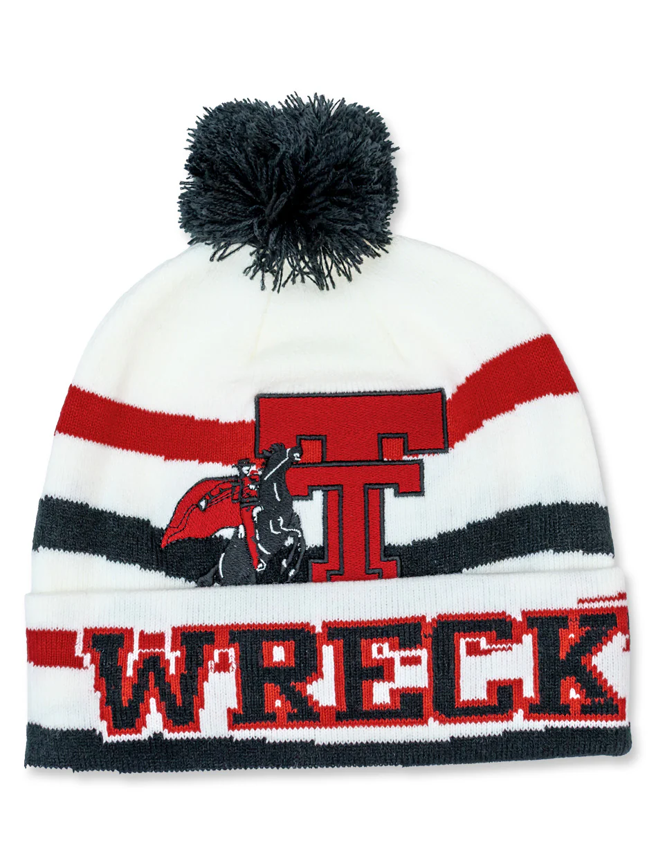 Texas Tech Dark Horse "Tech Street" Pom White Beanie