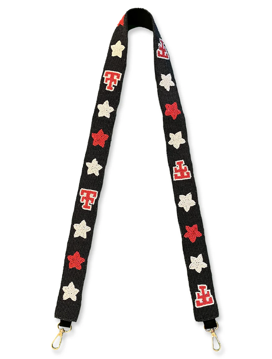 Texas Tech Dark Horse "Throwback Stars" Black Beaded Purse Strap