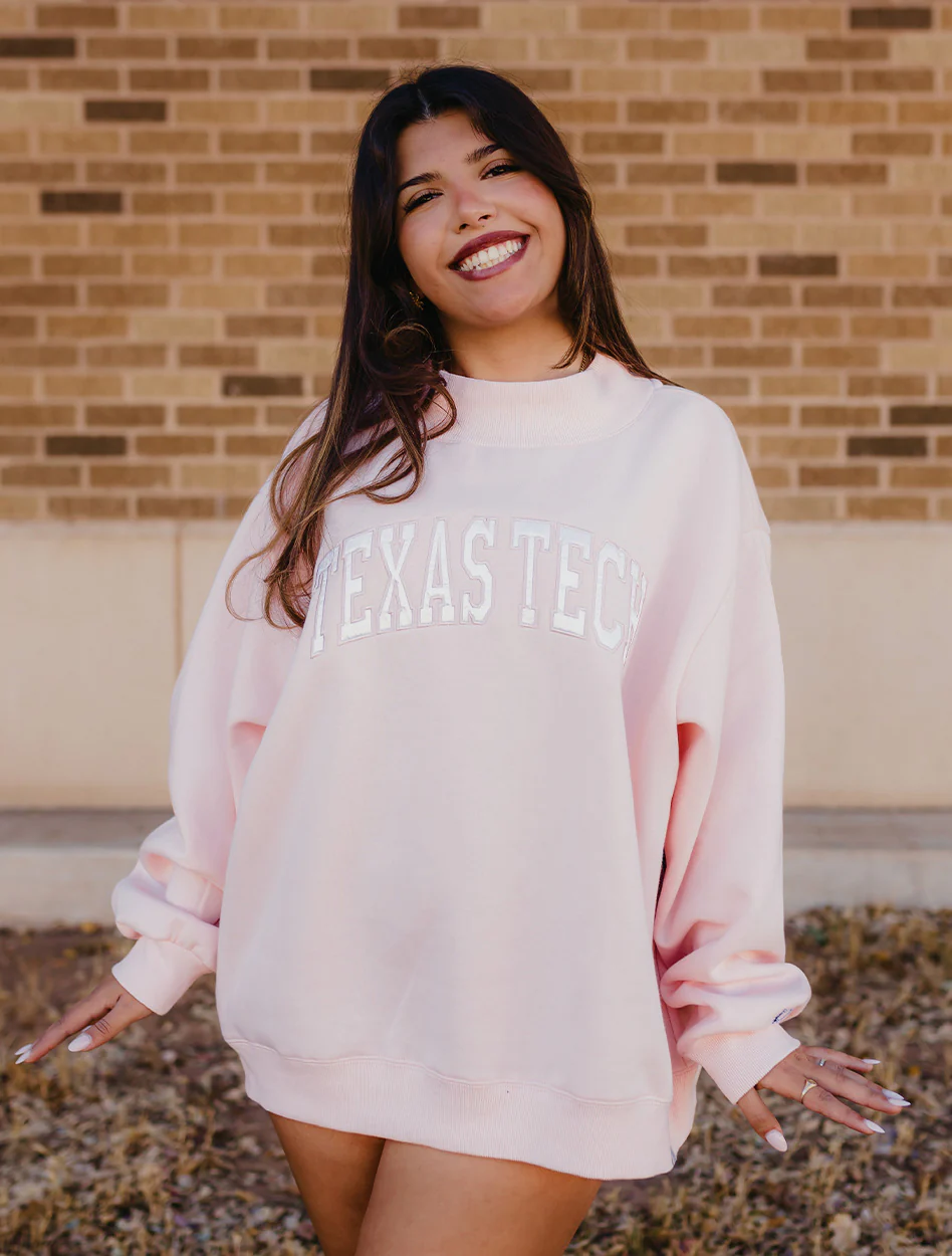 Texas Tech Dark Horse "Varsity Arch" Pink Mock Neck Sweatshirt