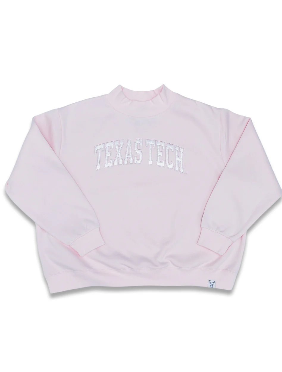 Texas Tech Dark Horse "Varsity Arch" Pink Mock Neck Sweatshirt - Image 3