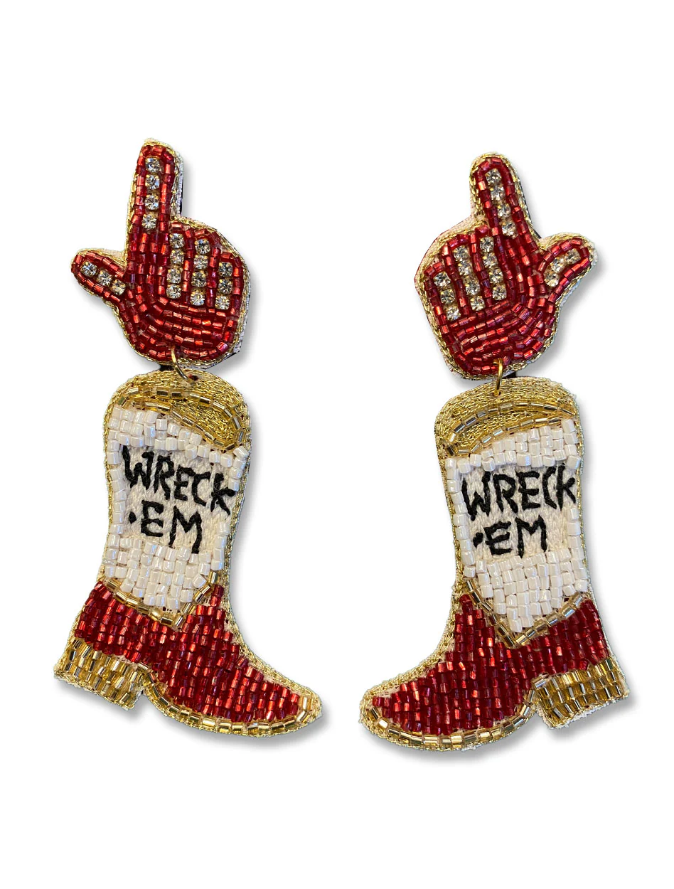Texas Tech Dark Horse Wreck'Em "Golden Boot" Beaded Earrings