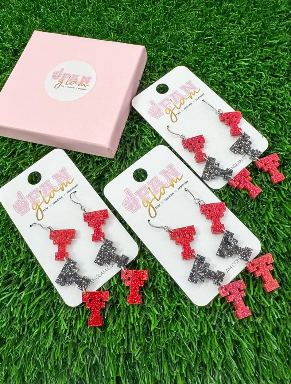 Texas Tech Double T 3 Tier Dangle Acrylic Earrings