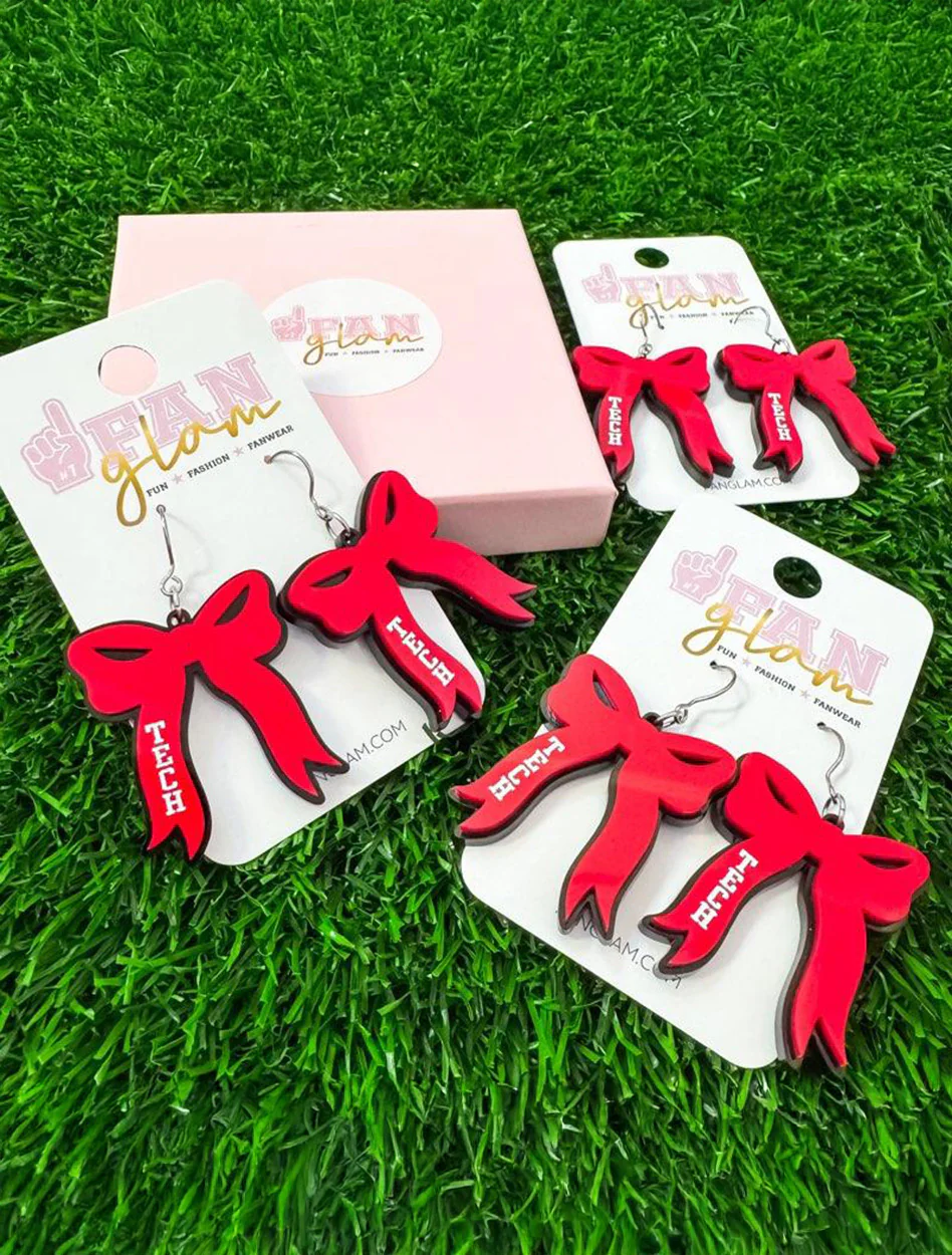 Texas Tech Bow Dangle Acrylic Earrings
