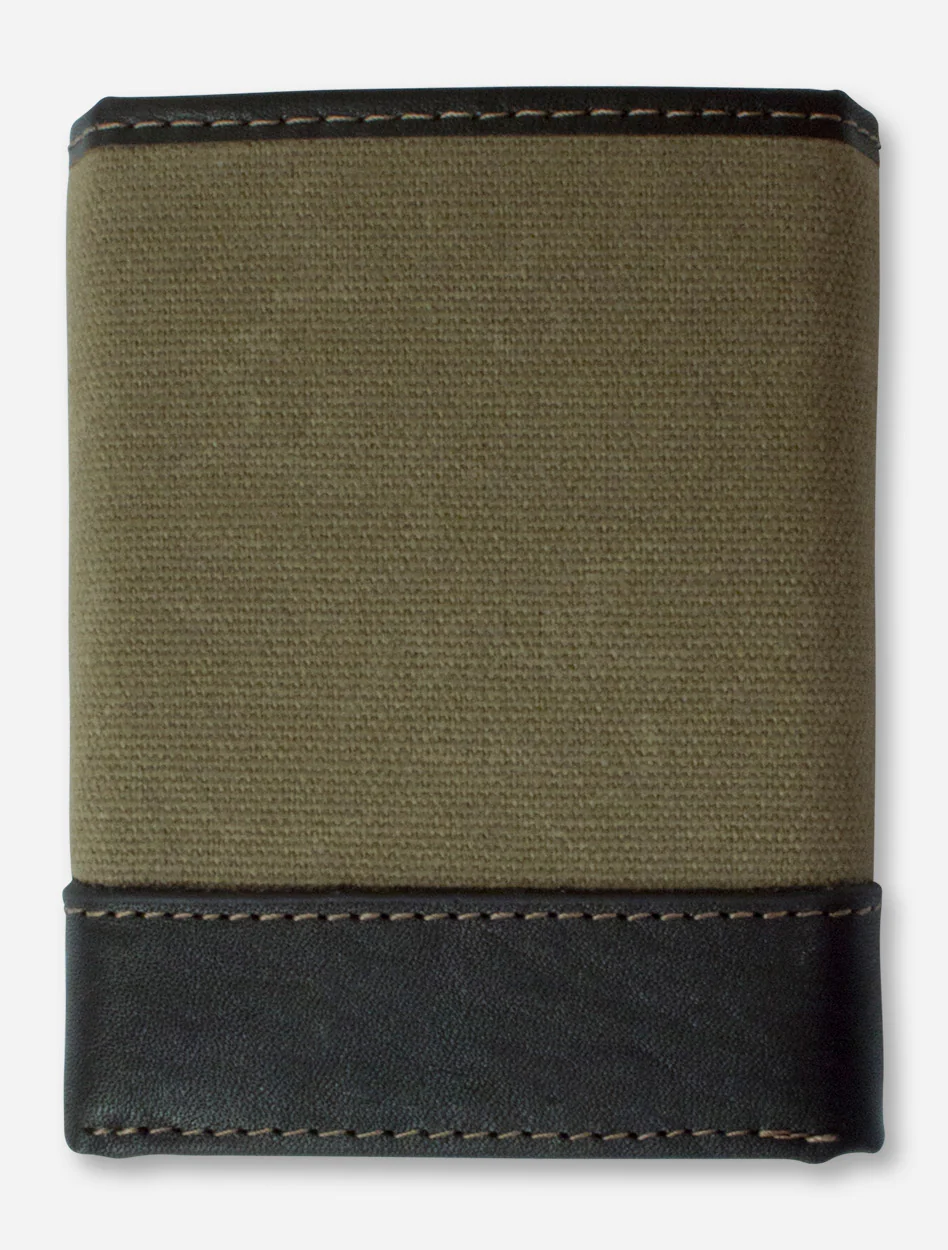 Texas Tech Double T Emblem on Trifold Moss Green Canvas Wallet - Image 2