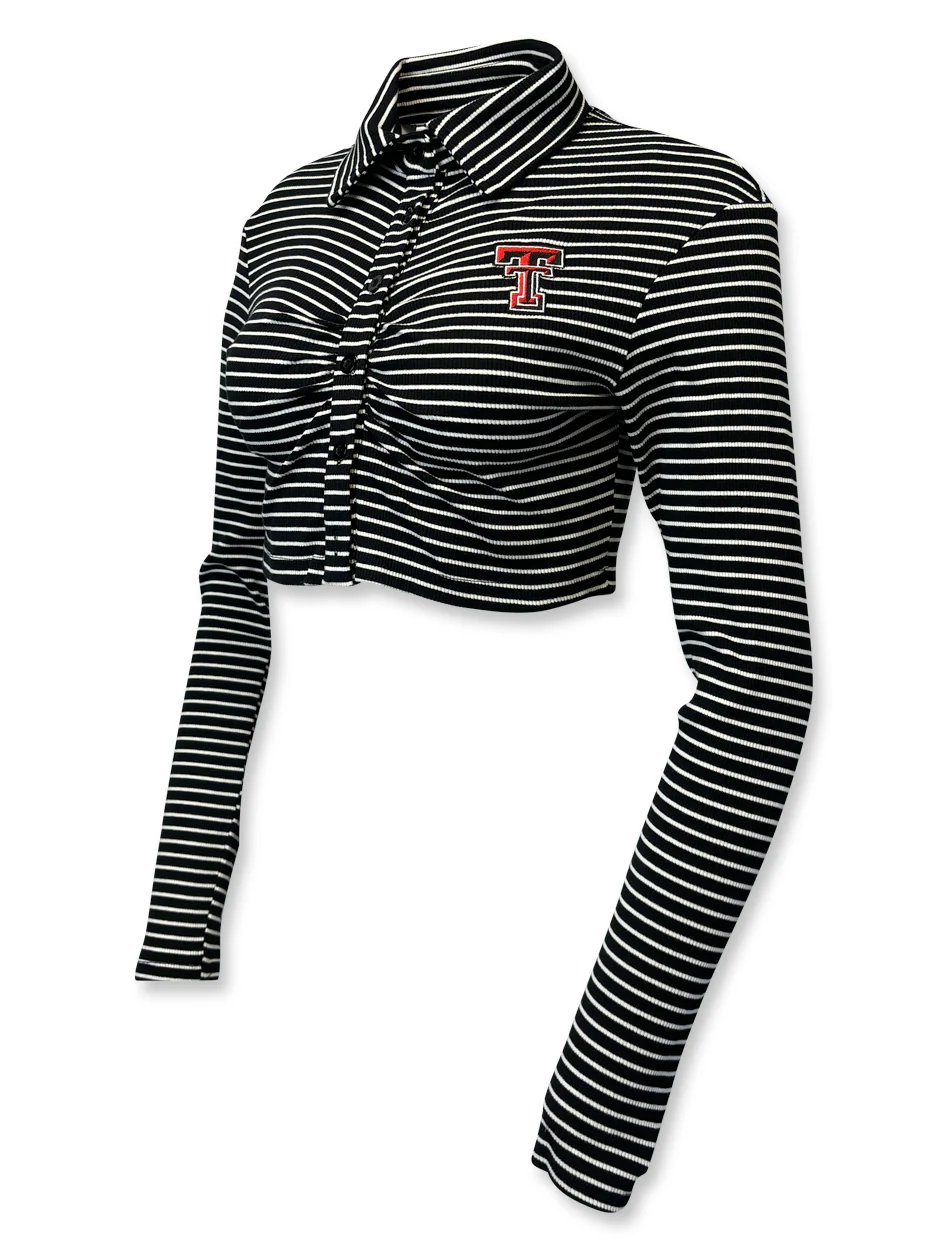 **Texas Tech Double T "Happy" Striped Long Sleeve Crop Blouse - Image 2