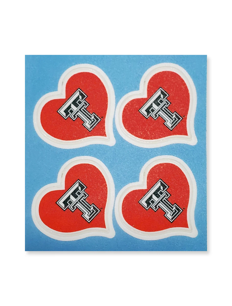 Texas Tech Double T Heart Waterless 4 pk Face Tattoo